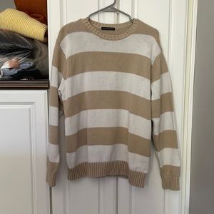 white and beige striped brandy sweater